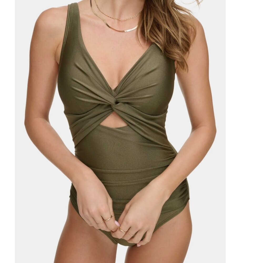 NEVER WORN Deep V-Neck Keyhole Twist One-Piece Swimsuit